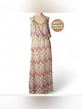 Brand New Multi Colored Chevron Maxi Dress with adjustable straps - SZ XL